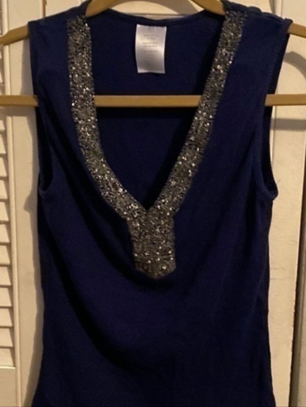 Avon Fancy Beaded Tank Navy & Silver (M)